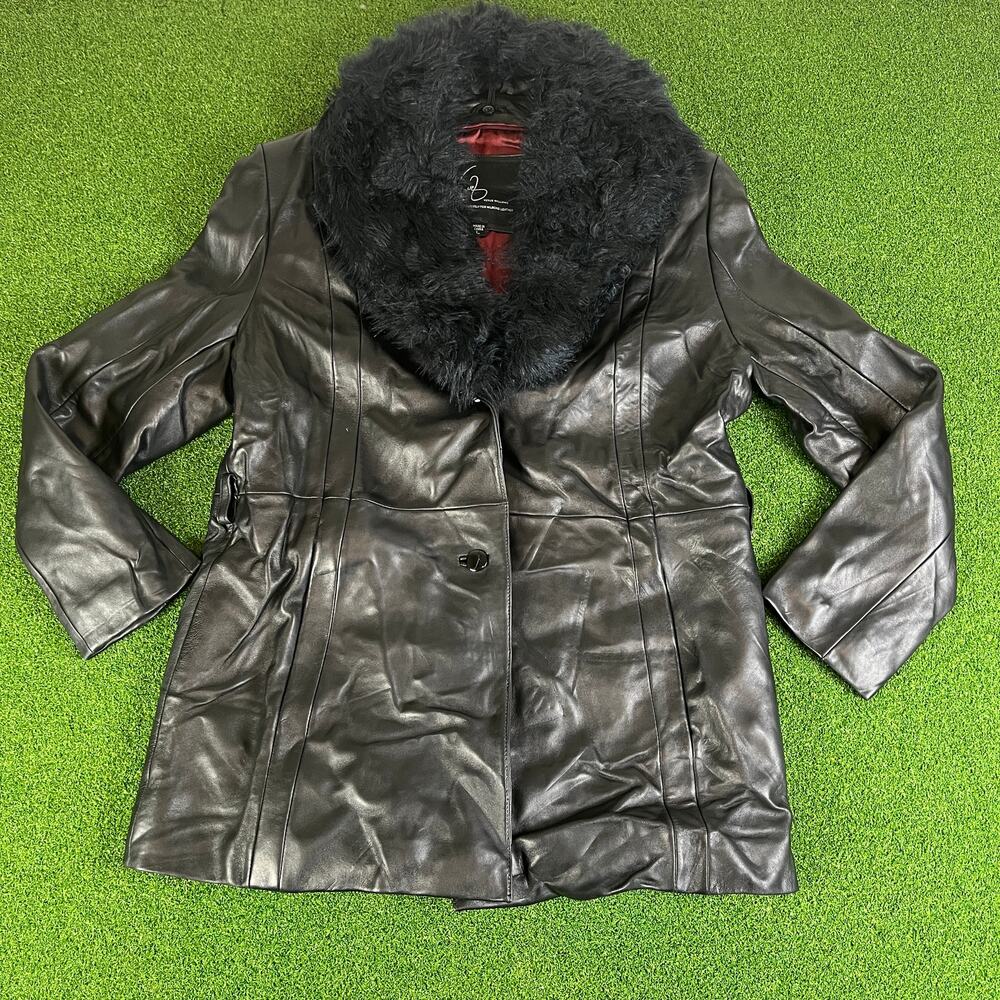 Venus Williams Wilsons Leather Black Coat L Faux Fur Collar Real Leather Jacket